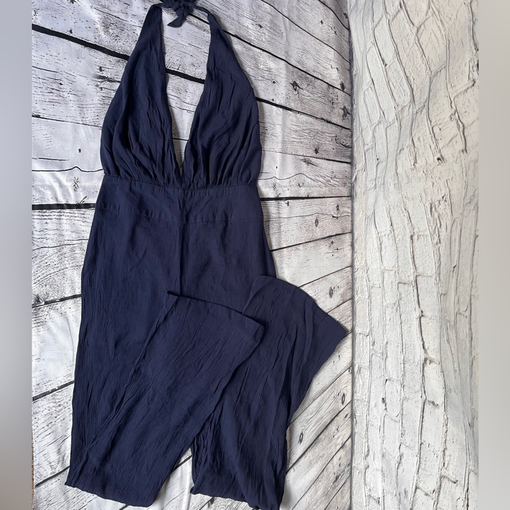 Navy Open Back Halter Jumpsuit